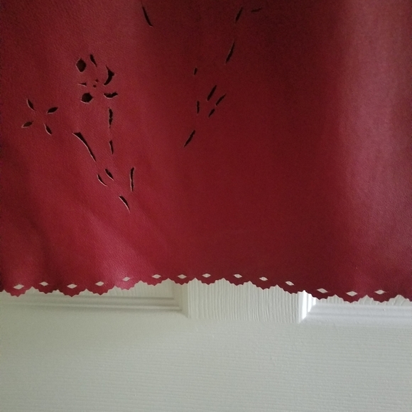 Red Faux Leather Dress with Appliques, V-Neck, Fully Lined Size 4, Styleworks - Picture 4 of 8